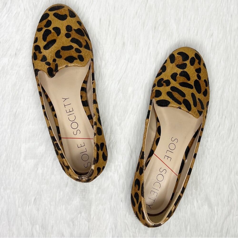 SOLE SOCIETY / Nitsa brown back calf hair leopard print flats / 6
